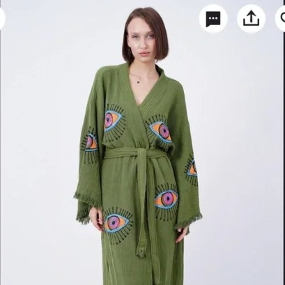 Handmade Evil Eye Boho Festival Kimono Boho Beachwear, Bathrobe--oversized